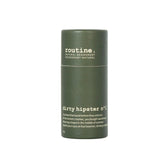 Routine Dirty Hipster natural deodorant in signature olive green cardboard tube with minimalist branding on a white background